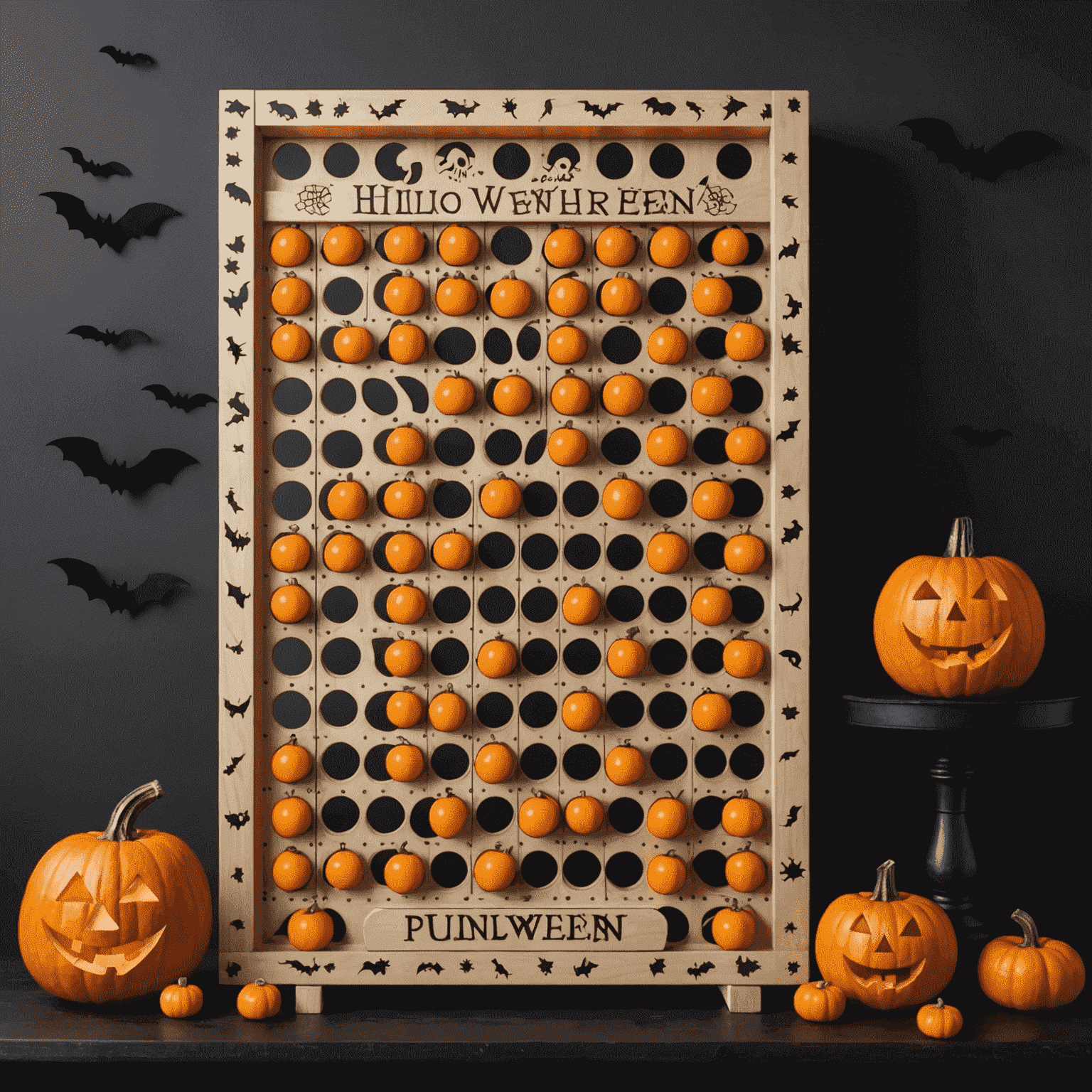 Plateau Plinko à thème Halloween avec des citrouilles, des fantômes et des chauves-souris