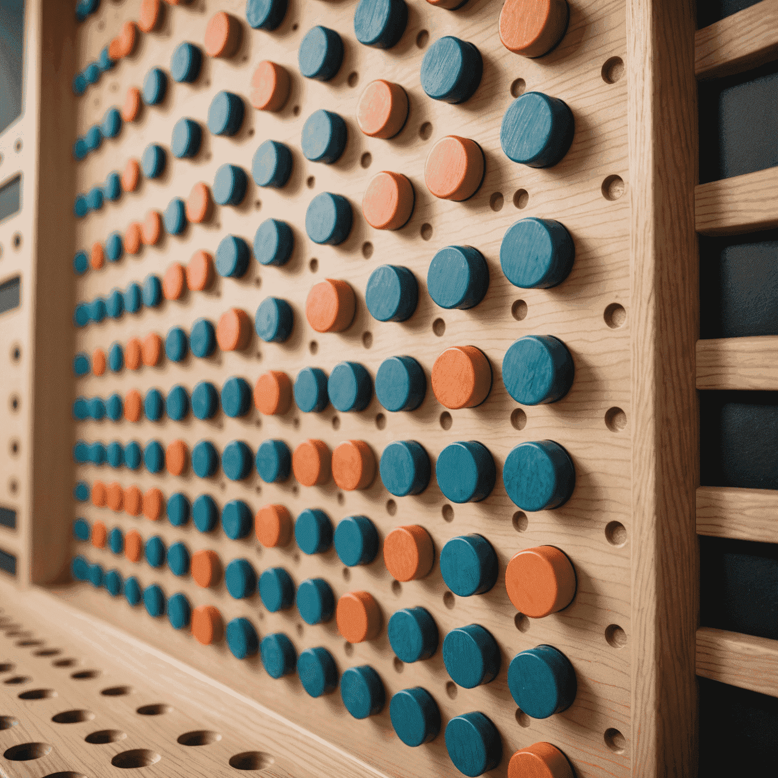 Gros plan d'une planche de Plinko avec des palets tombant entre les clous